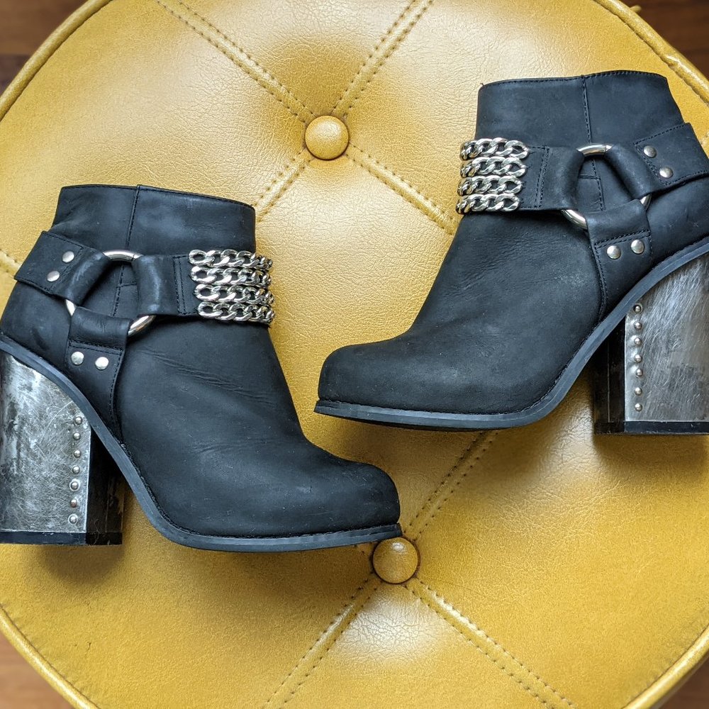 Jeffrey Campbell Black Ankle Boots with Silver Accents